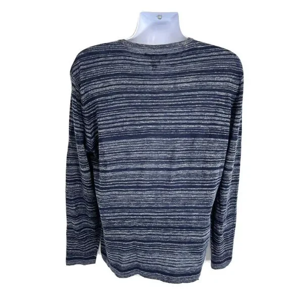 John Varvatos Sweater Men's XL Gray Blue Striped Linen Blend Long Sleeve
